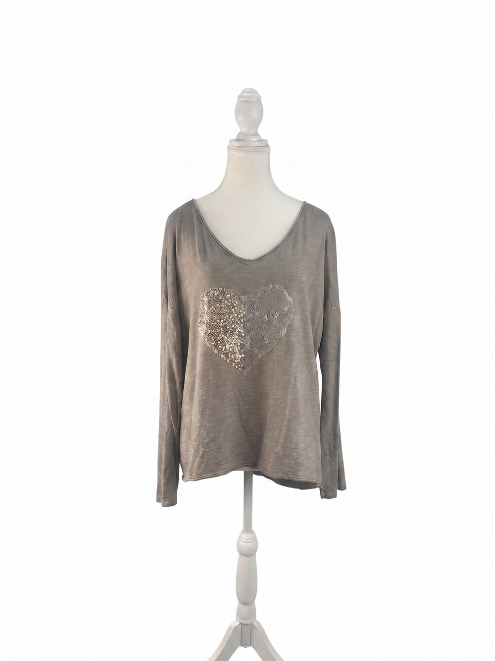 MODO ELEGANTE Taupe Sequined Heart Top âS/M